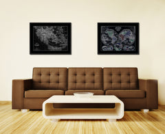 Greece Vintage Monochrome Map Canvas Print, Gifts Picture Frames Home Decor Wall Art