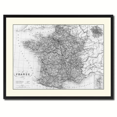France Paris Vintage B&W Map Canvas Print, Picture Frame Home Decor Wall Art Gift Ideas