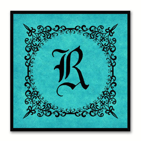 Alphabet R Aqua Canvas Print Black Frame Kids Bedroom Wall Décor Home Art