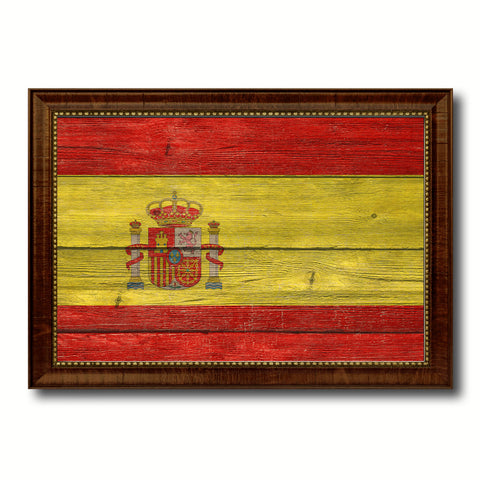 Spain Country Flag Texture Canvas Print with Brown Custom Picture Frame Home Decor Gift Ideas Wall Art Decoration