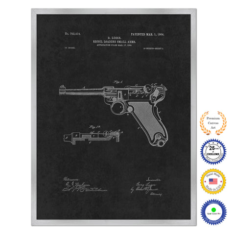 1904 Luger Gun Old Patent Art Print on Canvas Custom Framed Vintage Home Decor Wall Decoration Great for Gifts