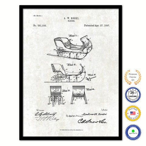 1897 Sleigh Old Patent Art Print on Canvas Custom Framed Vintage Home Decor Wall Decoration Great for Gifts