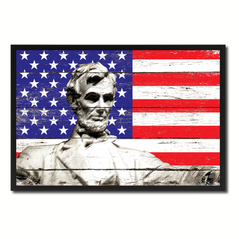 Abraham Lincoln Memorial USA Flag Vintage Canvas Print with Picture Frame Home Decor Man Cave Wall Art Collectible Decoration Artwork Gifts