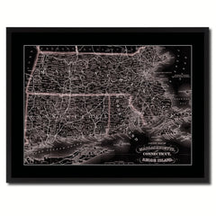 Massachusetts Connecticut Rhode Island Vintage Vivid Sepia Map Canvas Print, Picture Frames Home Decor Wall Art Decoration Gifts