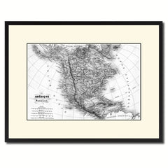 North America Canada Mexico Vintage B&W Map Canvas Print, Picture Frame Home Decor Wall Art Gift Ideas