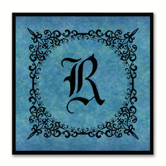 Alphabet R Blue Canvas Print Black Frame Kids Bedroom Wall Décor Home Art