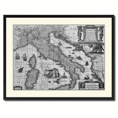 Italy Vintage B&W Map Canvas Print, Picture Frame Home Decor Wall Art Gift Ideas