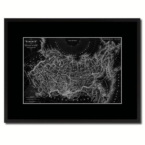 Siberia Russia Vintage Monochrome Map Canvas Print, Gifts Picture Frames Home Decor Wall Art