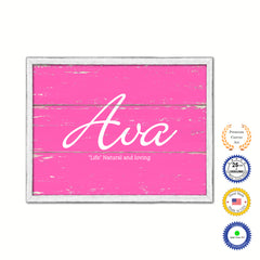 Ava Name Plate White Wash Wood Frame Canvas Print Boutique Cottage Decor Shabby Chic