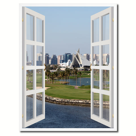 Dubai Creek Golf Course Picture French Window Canvas Print with Frame Gifts Home Decor Wall Art Collection