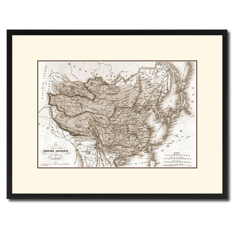 China Japan Korea Vintage Sepia Map Canvas Print, Picture Frame Gifts Home Decor Wall Art Decoration