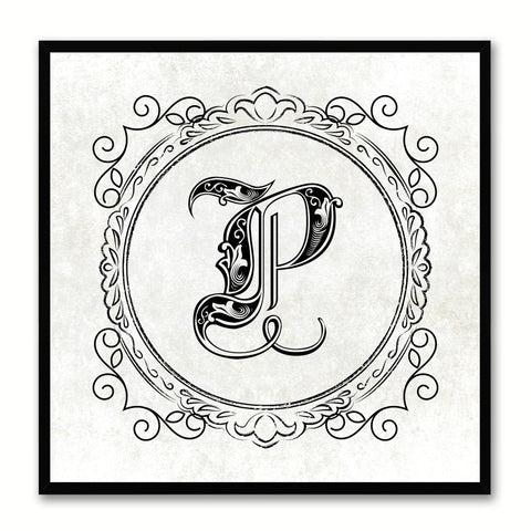 Alphabet P White Canvas Print Black Frame Kids Bedroom Wall Décor Home Art