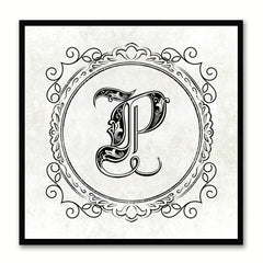 Alphabet P White Canvas Print Black Frame Kids Bedroom Wall Décor Home Art