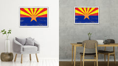 Arizona State Flag Shabby Chic Gifts Home Decor Wall Art Canvas Print, White Wash Wood Frame