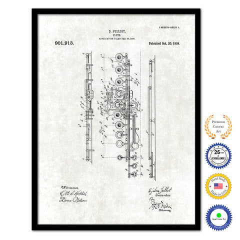 1908 Flute Old Patent Art Print on Canvas Custom Framed Vintage Home Decor Wall Decoration Great for Gifts
