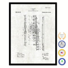 1908 Flute Old Patent Art Print on Canvas Custom Framed Vintage Home Decor Wall Decoration Great for Gifts
