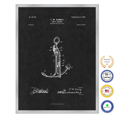 1902 Anchor Old Patent Art Print on Canvas Custom Framed Vintage Home Decor Wall Decoration Great for Gifts