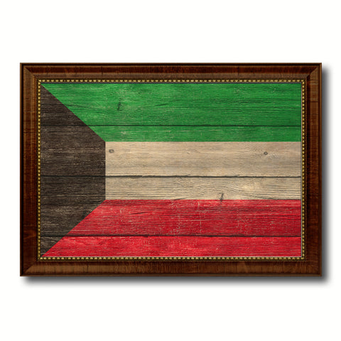 Kuwait Country Flag Texture Canvas Print with Brown Custom Picture Frame Home Decor Gift Ideas Wall Art Decoration