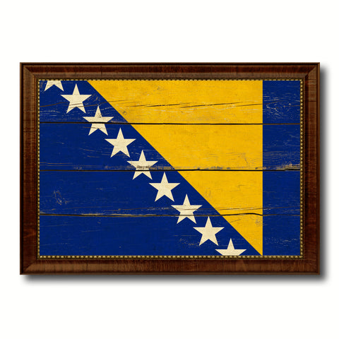 Bosnia Country Flag Vintage Canvas Print with Brown Picture Frame Home Decor Gifts Wall Art Decoration Artwork