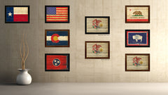 Illinois State Vintage Flag Canvas Print with Brown Picture Frame Home Decor Man Cave Wall Art Collectible Decoration Artwork Gifts