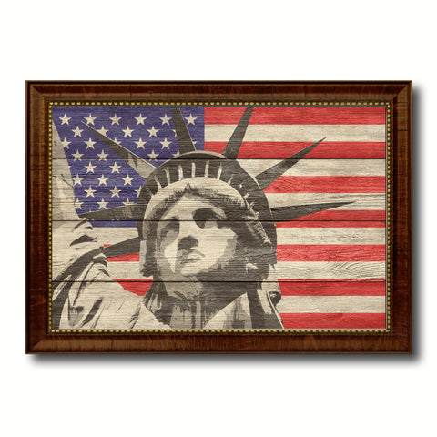 Stronger Together USA Flag Texture Canvas Print with Brown Picture Frame Home Decor Wall Art Gifts