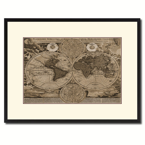 World Vintage Sepia Map Canvas Print, Picture Frame Gifts Home Decor Wall Art Decoration