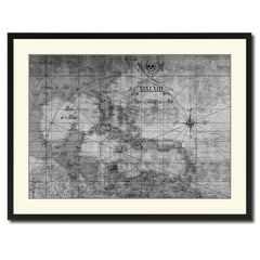 Caribbean Vintage B&W Map Canvas Print, Picture Frame Home Decor Wall Art Gift Ideas