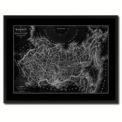 Siberia Russia Vintage Monochrome Map Canvas Print, Gifts Picture Frames Home Decor Wall Art