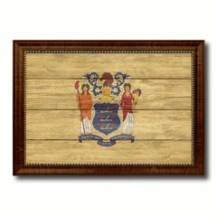 New Jersey State Flag Texture Canvas Print with Brown Picture Frame Gifts Home Decor Wall Art Collectible Decoration