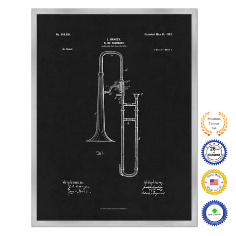 1902 Slide Trombone Old Patent Art Print on Canvas Custom Framed Vintage Home Decor Wall Decoration Great for Gifts