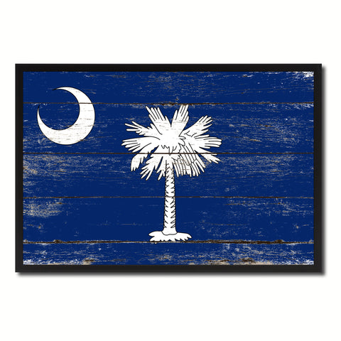 South Carolina State Flag Texture Canvas Print with Black Picture Frame Home Decor Man Cave Wall Art Collectible Decoration Artwork Gifts