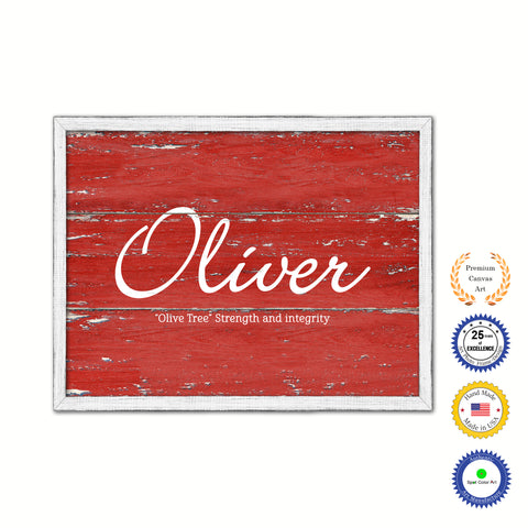 Oliver Name Plate White Wash Wood Frame Canvas Print Boutique Cottage Decor Shabby Chic