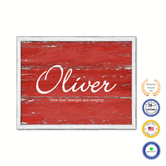 Oliver Name Plate White Wash Wood Frame Canvas Print Boutique Cottage Decor Shabby Chic
