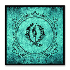 Alphabet Q Aqua Canvas Print Black Frame Kids Bedroom Wall Décor Home Art