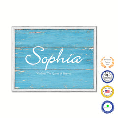 Sophia Name Plate White Wash Wood Frame Canvas Print Boutique Cottage Decor Shabby Chic