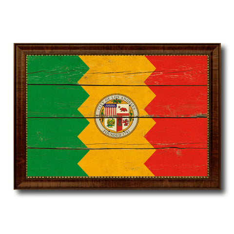 Los Angeles City California State Vintage Flag Canvas Print Brown Picture Frame