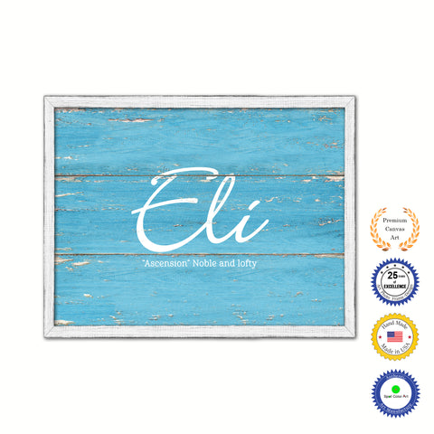 Eli Name Plate White Wash Wood Frame Canvas Print Boutique Cottage Decor Shabby Chic