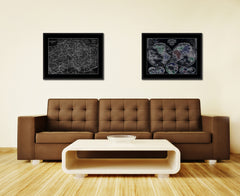Central Germany Vintage Monochrome Map Canvas Print, Gifts Picture Frames Home Decor Wall Art