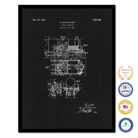 1924 Steam Locomotive Old Patent Art Print on Canvas Custom Framed Vintage Home Decor Wall Decoration Great for Gifts