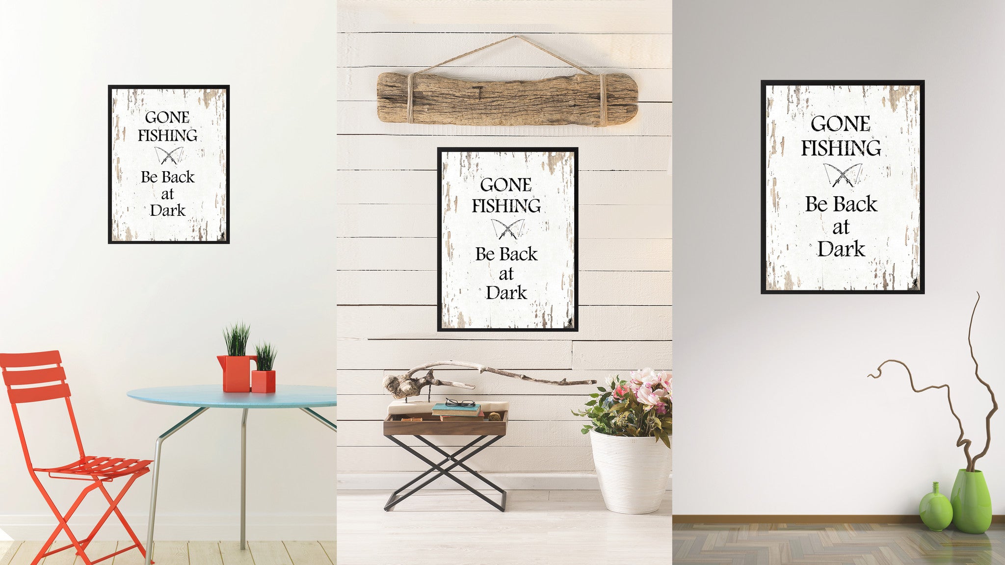 Gone fishing be back at dark  Quote Saying Gift Ideas Home Decor Wall Art