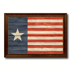 Texas Navy Texan Revolution 1838-1846 Naval Jack Military Flag Texture Canvas Print with Brown Picture Frame Home Decor Wall Art Gifts