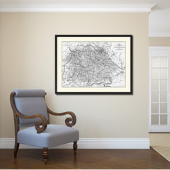 Southern Germany: Bavaria Wurttemberg Hesse Vintage B&W Map Canvas Print, Picture Frame Home Decor Wall Art Gift Ideas