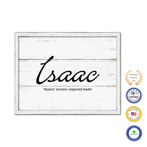 Isaac Name Plate White Wash Wood Frame Canvas Print Boutique Cottage Decor Shabby Chic