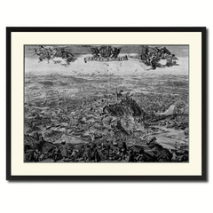 Mountain Fortress Vintage B&W Map Canvas Print, Picture Frame Home Decor Wall Art Gift Ideas
