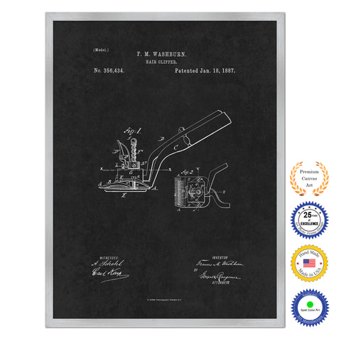 1887 Barber Hair Clipper Antique Patent Artwork Silver Framed Canvas Home Office Decor Great Gift for Barber Salon Hair Stylist
