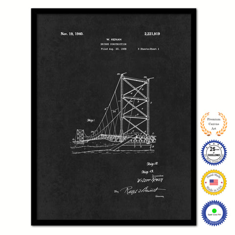 1940 Bridge Construction Vintage Patent Artwork Black Framed Canvas Home Office Decor Great Gift for Engineers Architects Construction Workers