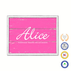 Alice Name Plate White Wash Wood Frame Canvas Print Boutique Cottage Decor Shabby Chic