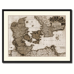 Denmark Centuries Vintage Sepia Map Canvas Print, Picture Frame Gifts Home Decor Wall Art Decoration