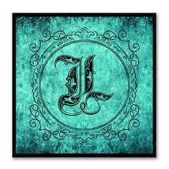 Alphabet L Aqua Canvas Print Black Frame Kids Bedroom Wall Décor Home Art