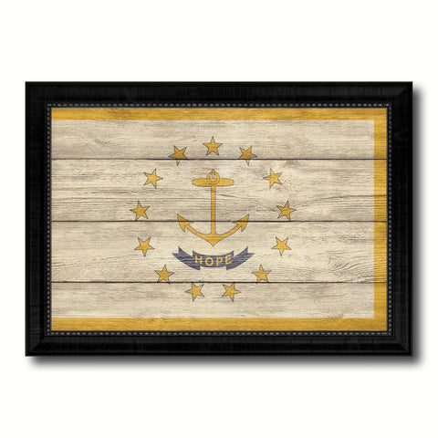 Rhode Island State Flag Texture Canvas Print with Black Picture Frame Home Decor Man Cave Wall Art Collectible Decoration Artwork Gifts